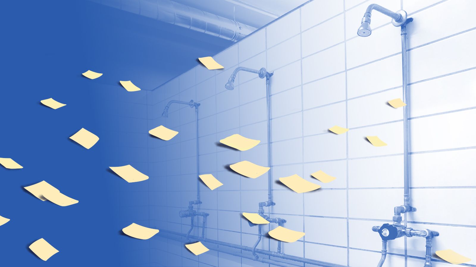 Billede af brusere med grafiske post-it's i forgrunden
