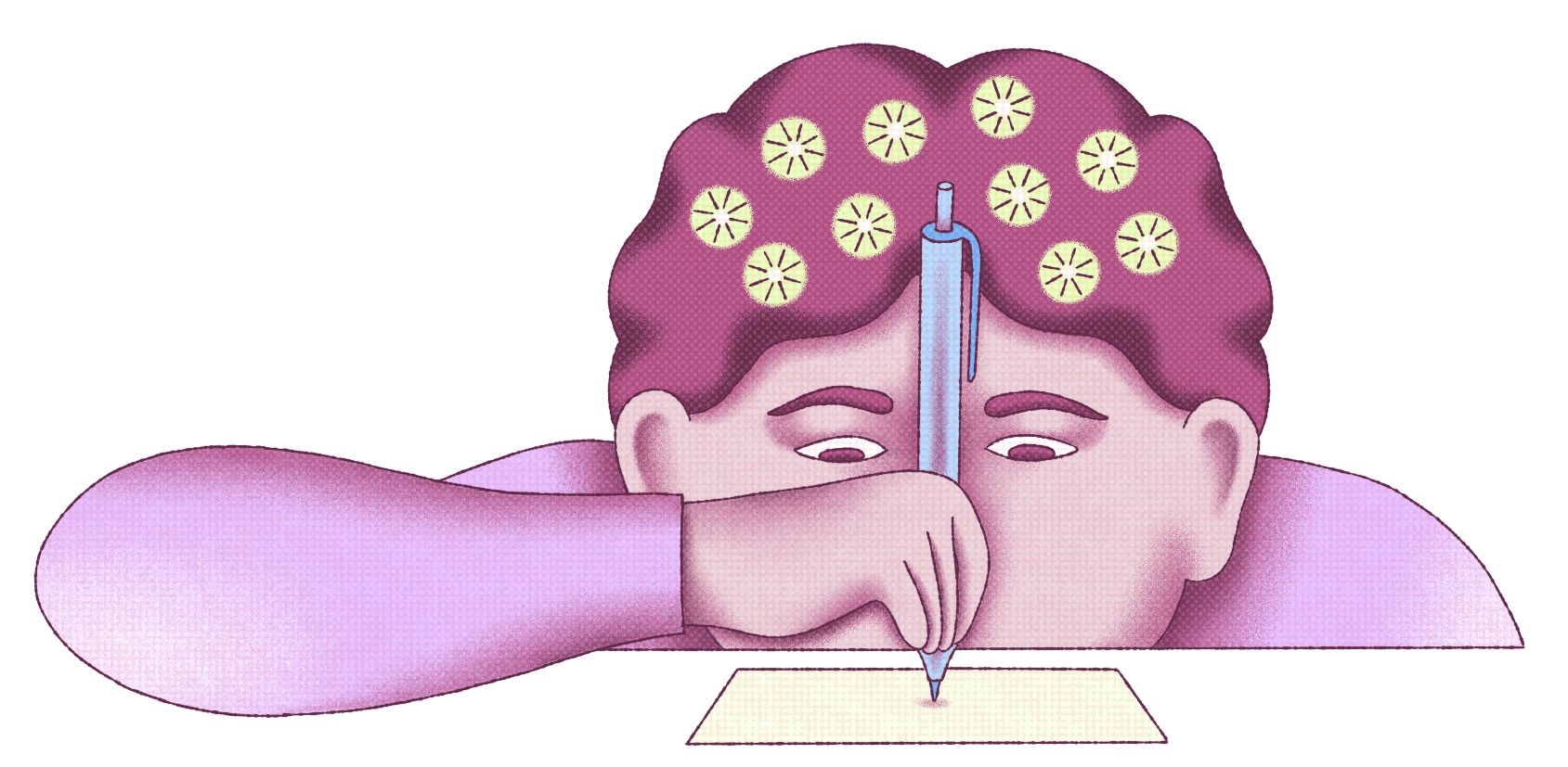 Illustration af en person der skriver p&aring; et stykke papir