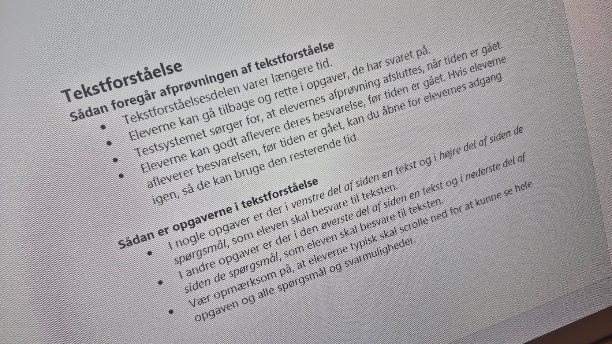 Tekst om afpr&oslash;vning af anden del af l&aelig;setesten - fra faktaark til afpr&oslash;vningsskolerne