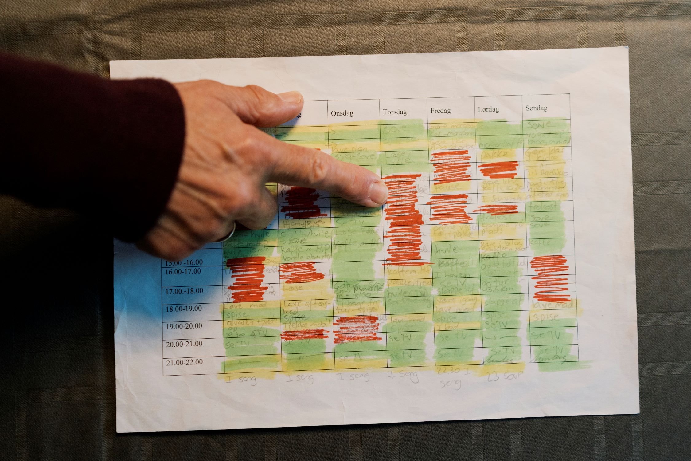 Skema over Lones aktiviteter