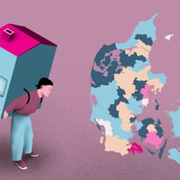 Illustration af Danmarkskort og persen med et hus på ryggen