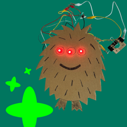 Billede af et monster med helt røde øjne