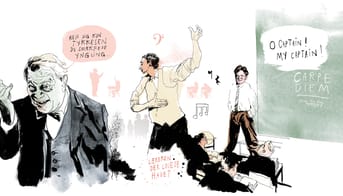 Illustration af lærerne fra filmene ”Læreren, der lovede havet”, "Dead Poets Society" og "Det forsømte forår".