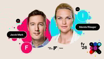 Jacob Mark og Merete Riisager i collage, som teaser til debatarrangement