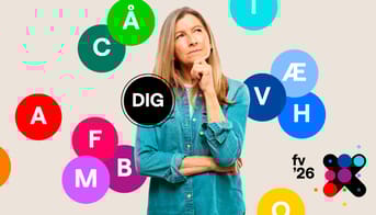 Collage til folketingsvalg 2026 – kvindelig lærer står undrende omgivet af partiernes bogstaver og farver.