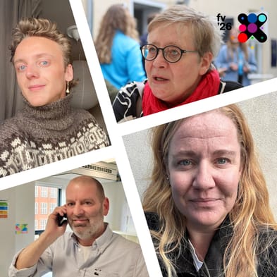 Portrætbilleder af Andreas Steffensen, Lis Zacho, Rasmus Bendix Gregersen og Maja Rømer