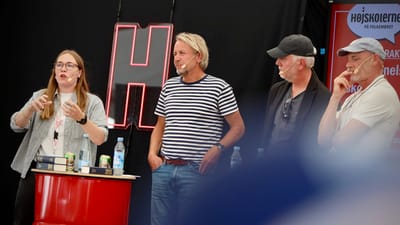 Christine Ravn Lund, Alexander von Oettingen, Kristian Toft og Stefan Hermann i debat om karakterdannelse under Folkemødet 2025.