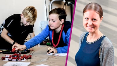 To børn fra Egtved Skoles Stjerneholds specialundervisningsforløb ved siden af et billede af Anne Vang.