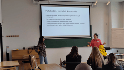 Birgitte Henriksen og Stephanie Petersen fortæller om matematisk opmærksomhed på konference.