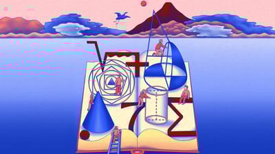 Illustration af matematiske genstande på en flydende bog