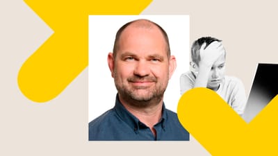 Rasmus i en collage med en dreng ved sin computer, som er træt af sin matematikopgave.