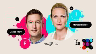 Jacob Mark og Merete Riisager i collage, som teaser til debatarrangement