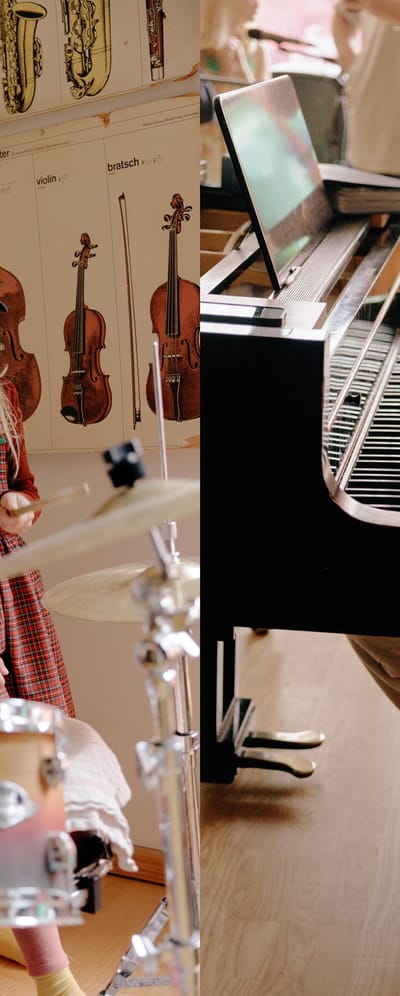 Billeder af elever der spiller på instrument